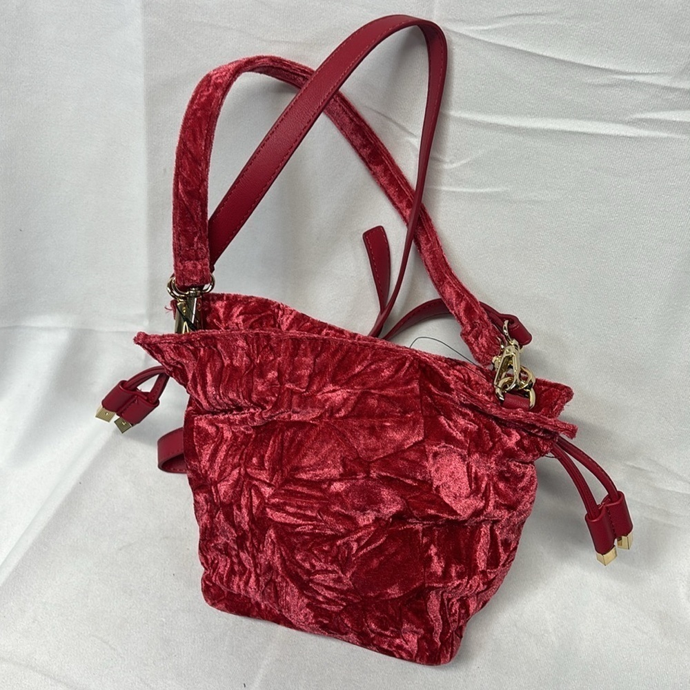 INC. Meliss Red Pepper and gold velvet cinch cross body or adjustable purse - Picture 15 of 16
